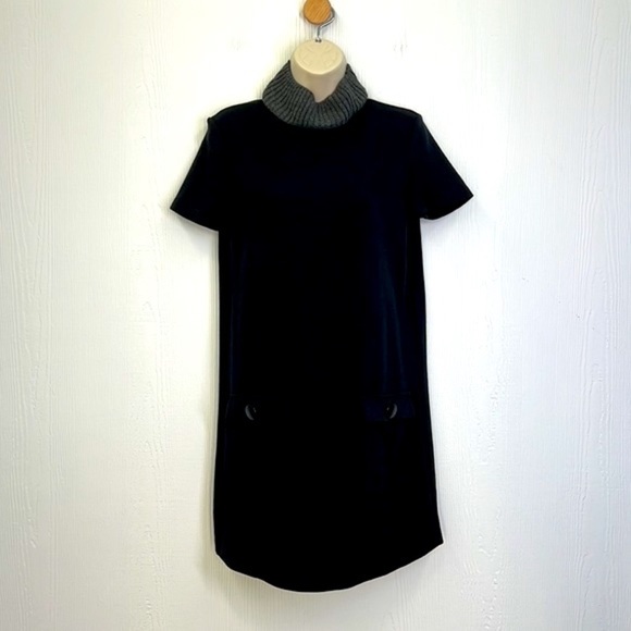 Zara - Gray Mock Neck Black Front Pocket Shift Dress Size Small - Picture 2 of 9